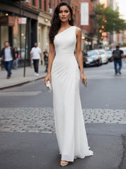 Chiffon One Shoulder Ruched Beach Maxi Engagement Dress