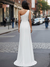 Chiffon One Shoulder Ruched Beach Maxi Engagement Dress