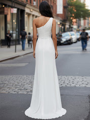 Chiffon One Shoulder Ruched Beach Maxi Engagement Dress