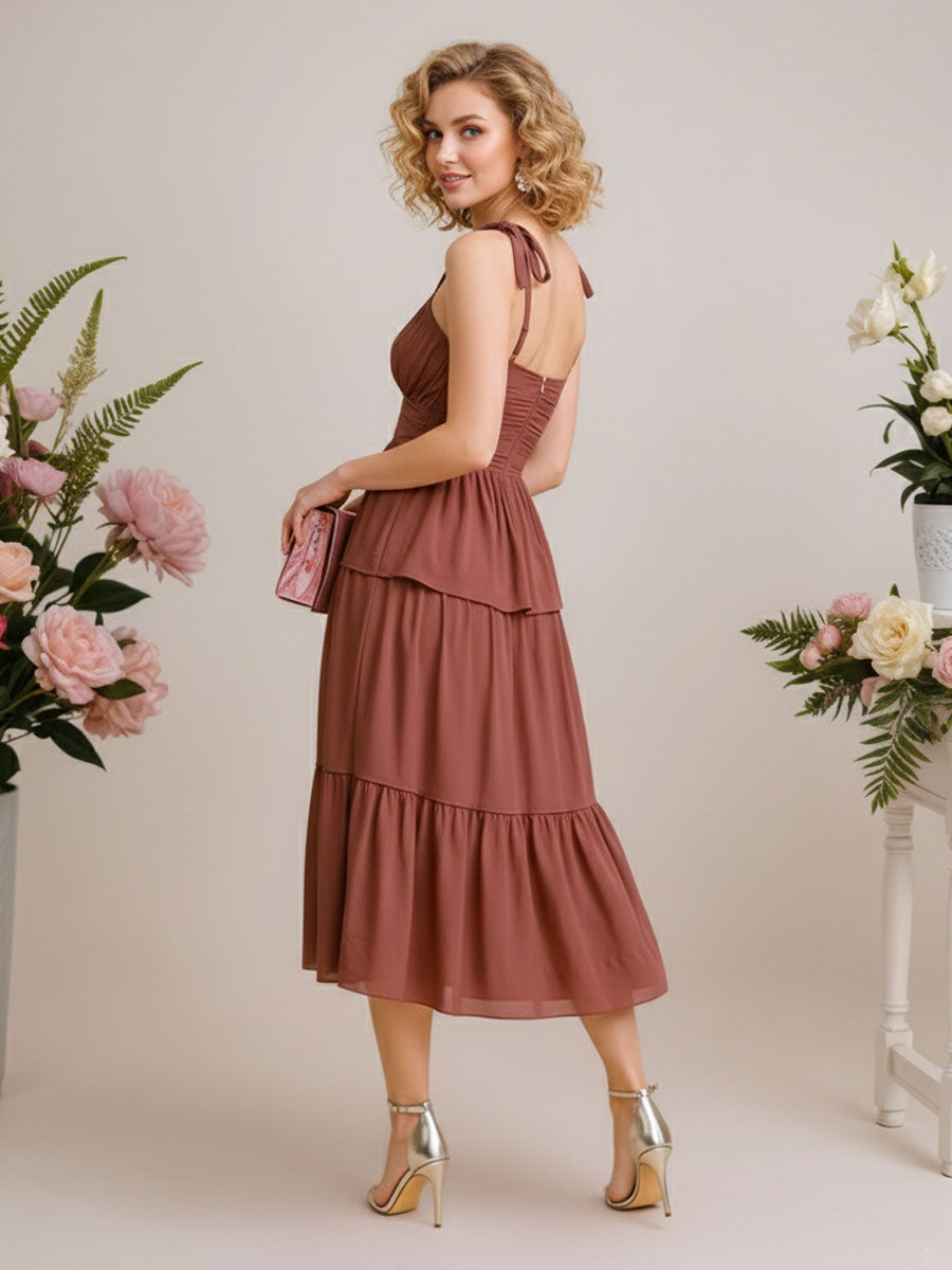 Chiffon Sweetheart Pleated A-Line Tiered Formal Dress