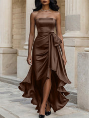 Glamorous Formal Dress Midnight Navy Strapless Satin Gown Midi Dress