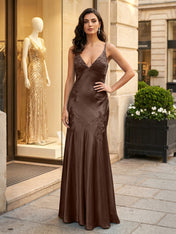 Green Appliques Soft Satin Long Prom Party Dress
