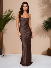 Spaghetti Straps Lace Up Satin Long Prom Dress