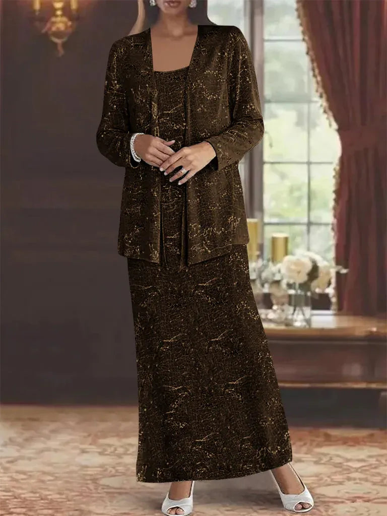 Robes de mère de la mariée en mousseline avec paillettes et veste 