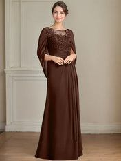 A-Line/Princess Scoop Floor-Length Mother of the Bride Dresses with Pleated & Sequins