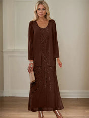 Sheath/Column V-Neck Ankle-Length Mother of the Bride Dresses with Jacket & Sequins