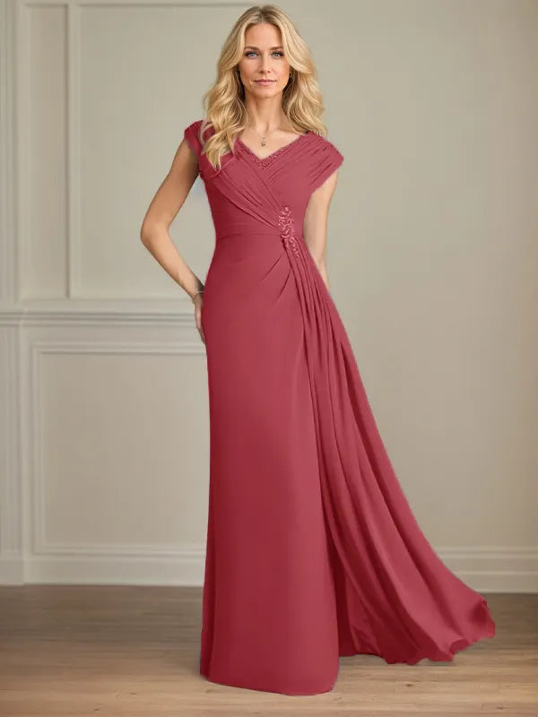 Column Chiffon V Neck Sleeveless Floor Length Mother of the Bride Dresses