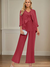 Elegant Simple Scoop Neck Floor Length Mother of the Bride Pantsuit Wedding Guest Dress