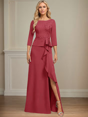 Sheath/Column Scoop Floor-Length Stretch Crepe Dress With Cascading Ruffles Appliques