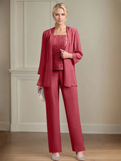 Chiffon Square Neck Sleeveless Floor Length Mother of the Bride Pantsuits