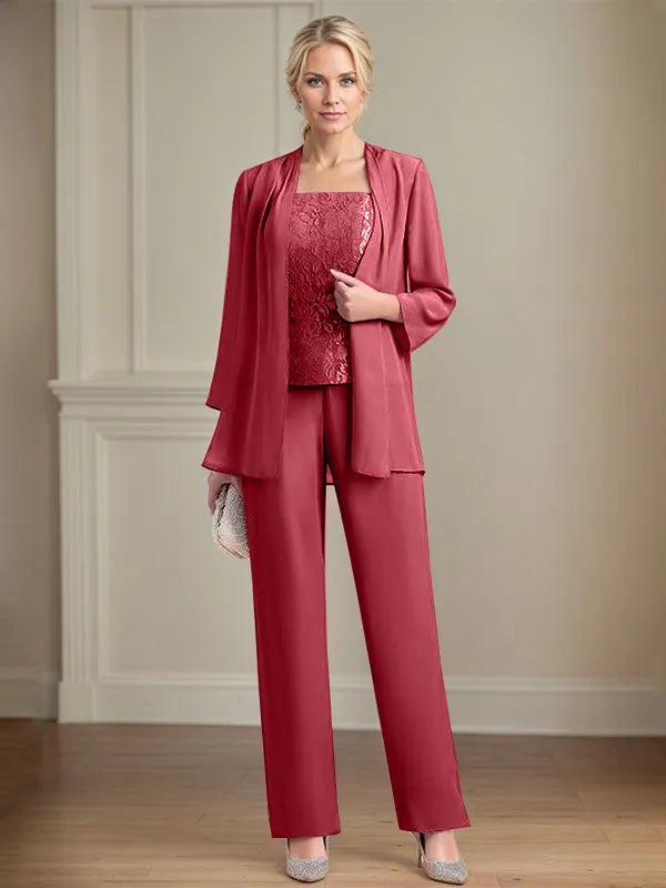 Chiffon Square Neck Sleeveless Floor Length Mother of the Bride Pantsuits
