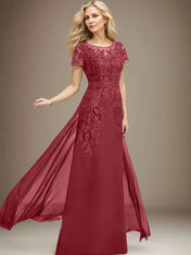 Sheath/Column Scoop Illusion Floor-Length Lace Chiffon Mother of the Bride Dress With Sequins