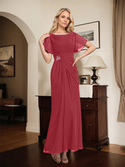 A-line Scoop Ankle-Length Chiffon Mother of the Bride Dress With Beading Pleated