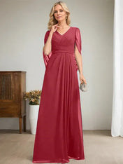 Dark Navy A-Line V-Neck Long Mother of Bride Dress