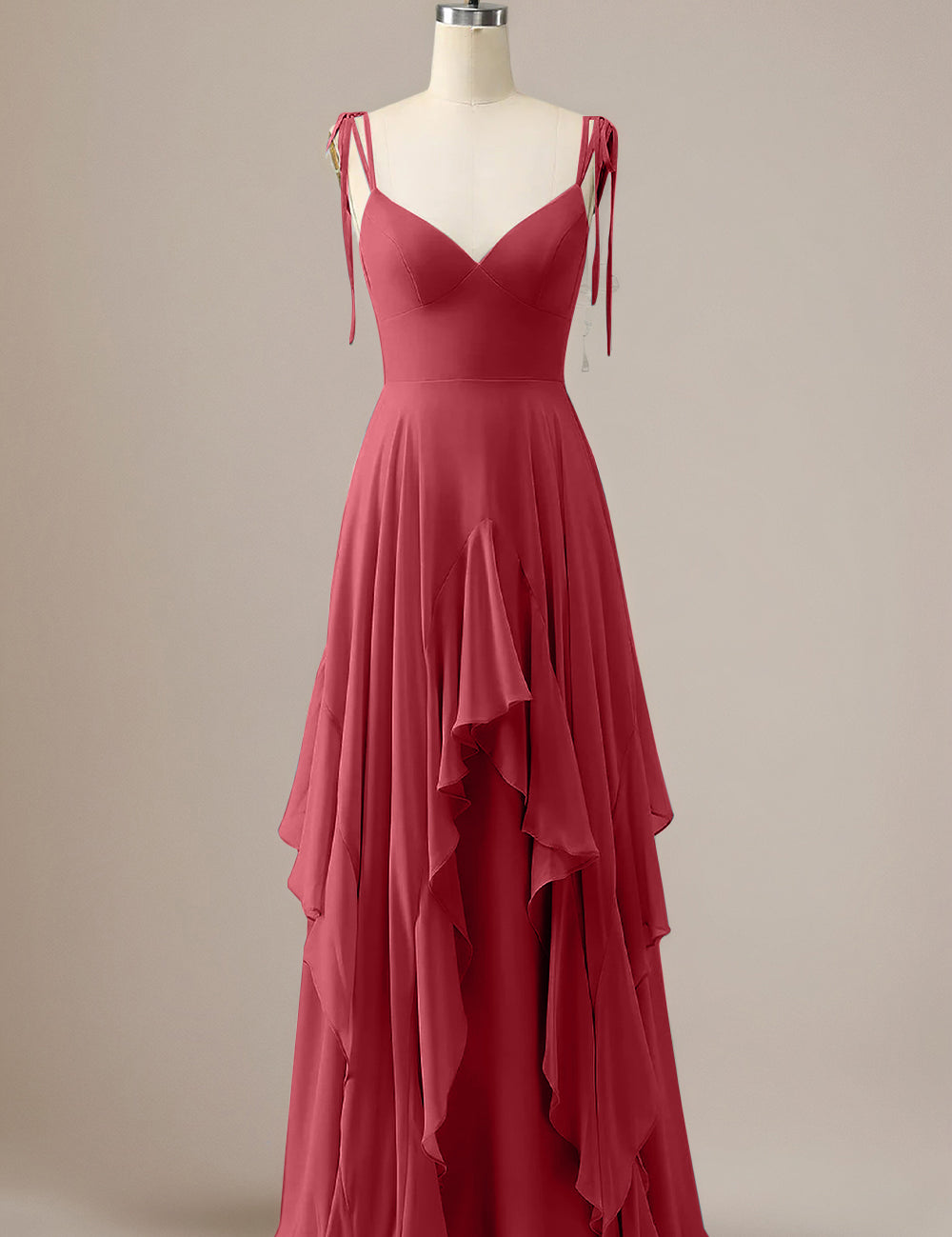 Elegant Dusty Blue A Line Spaghetti Straps Chiffon Long Bridesmaid Dress with Ruffles