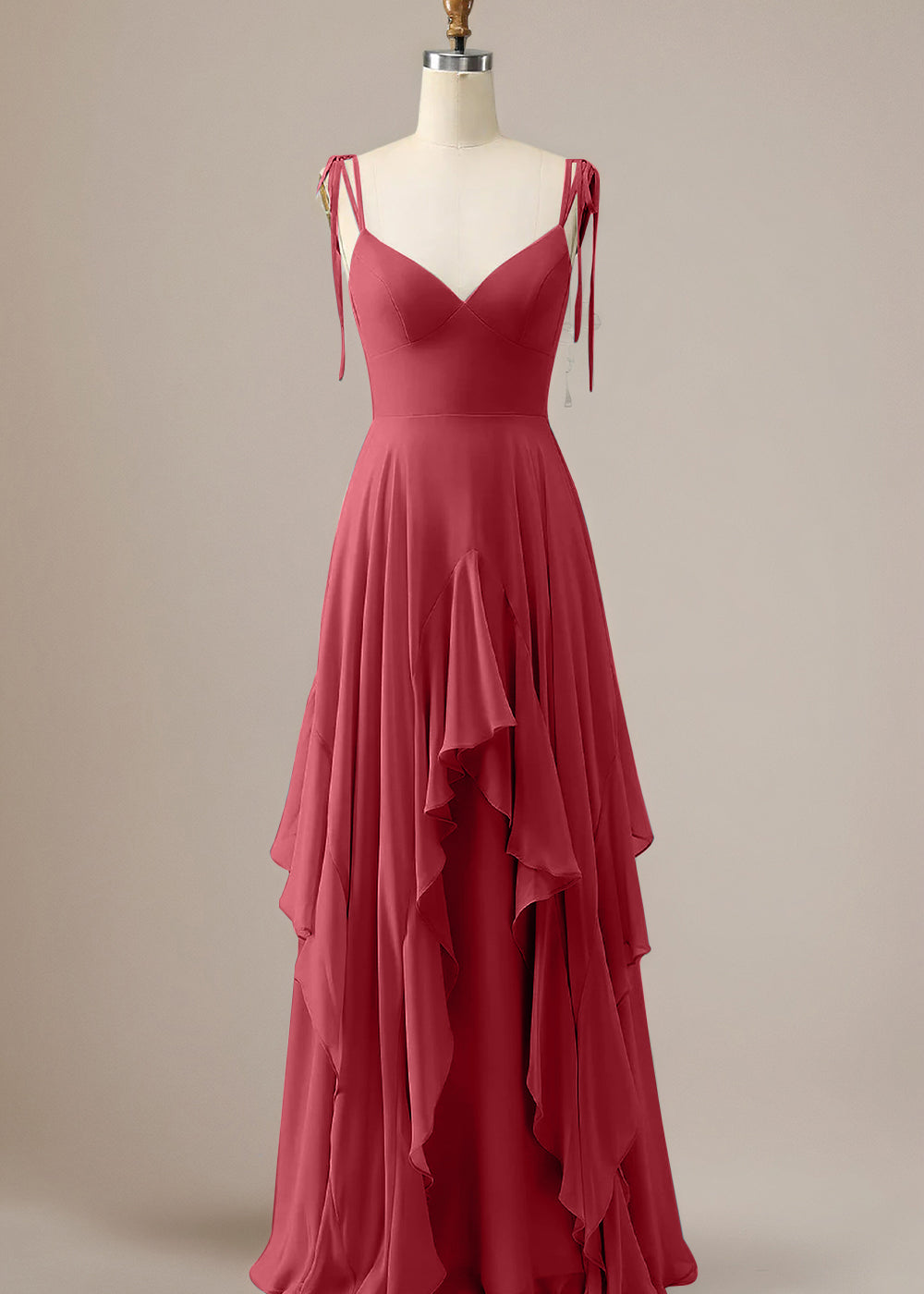 Elegant Dusty Blue A Line Spaghetti Straps Chiffon Long Bridesmaid Dress with Ruffles