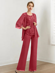 Chiffon Mother of the Bride Pantsuits with Sequins & Jacket