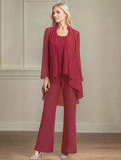 Chiffon Scoop Neck Long Sleeves Floor Length Mother Of The Bride Pantsuits
