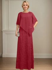 Sheath/Column Scoop Floor-Length Chiffon Lace Mother of the Bride Dress With Sequins Beading