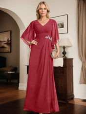 Sheath/Column V-Neck Floor-Length Chiffon Mother of the Bride Dress With Pleated Sequins Beading
