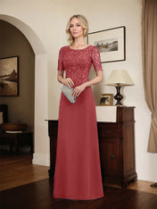 A-line Scoop Floor-Length Lace Chiffon Mother of the Bride Dress With Sequins