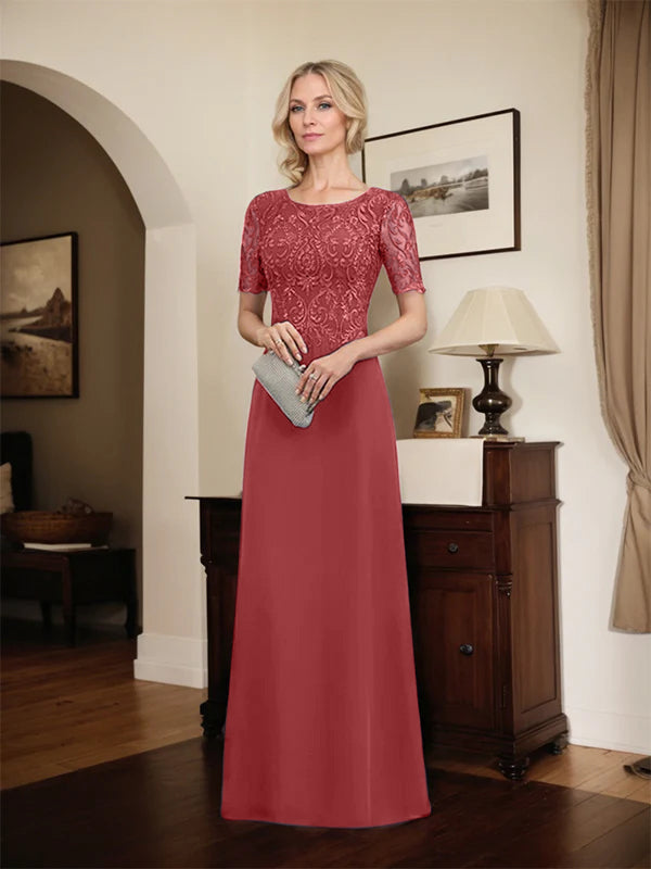 A-line Scoop Floor-Length Lace Chiffon Mother of the Bride Dress With Sequins