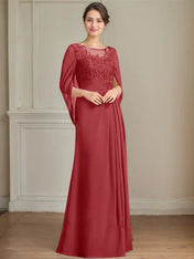 A-Line/Princess Scoop Floor-Length Mother of the Bride Dresses with Pleated & Sequins