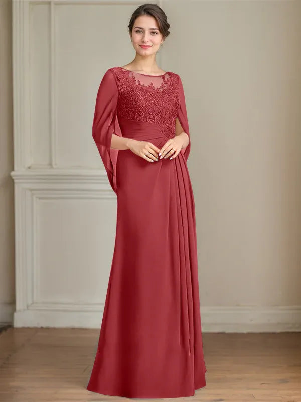 Princess Scoop Floor-Length Mother of the Bride Dresses with Pleated & Sequins