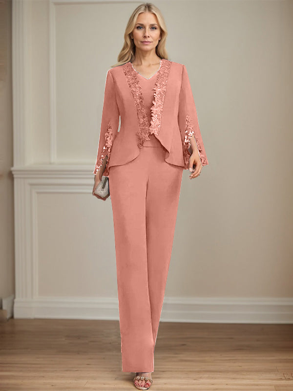 Separates Jumpsuit/Pantsuit V-Neck Floor-Length Chiffon Mother of the Bride Dress