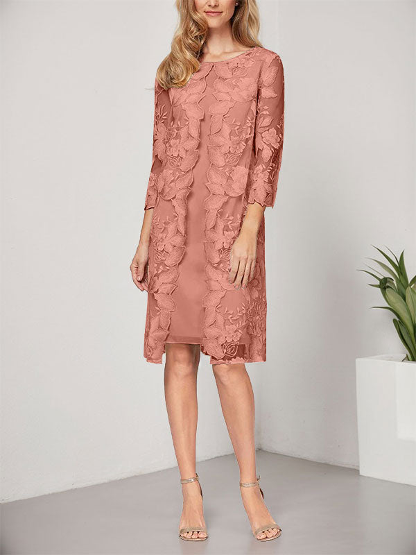 A-line Scoop Knee-Length Chiffon Lace Mother of the Bride Dress With Jacket