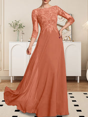A-line Scoop Floor-Length Lace Chiffon Mother of the Bride Dress With Sequins