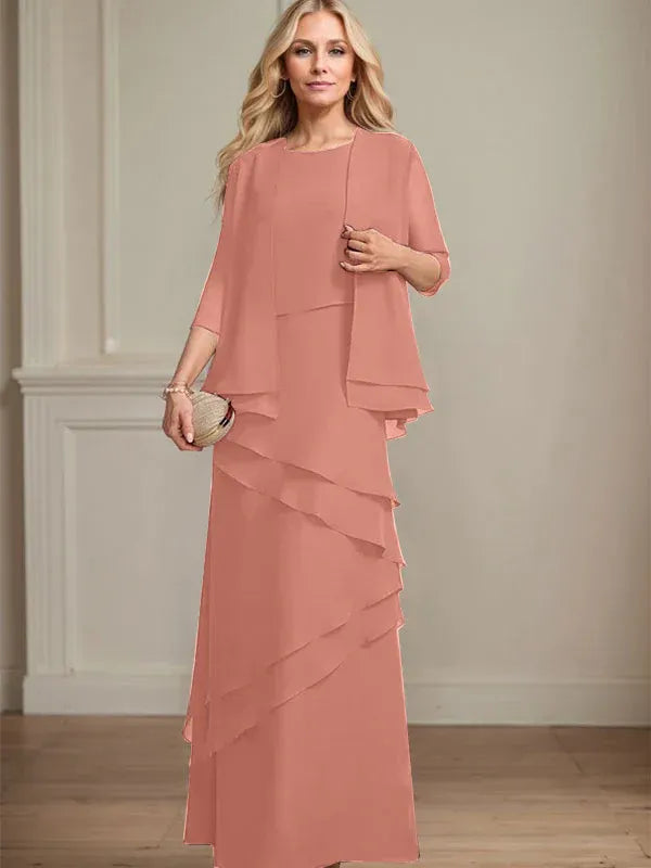Sheath Scoop Floor-Length Chiffon Mother of the Bride Dress
