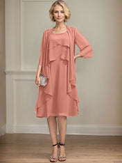 A-line Scoop Knee-Length Chiffon Mother of the Bride Dress With Beading