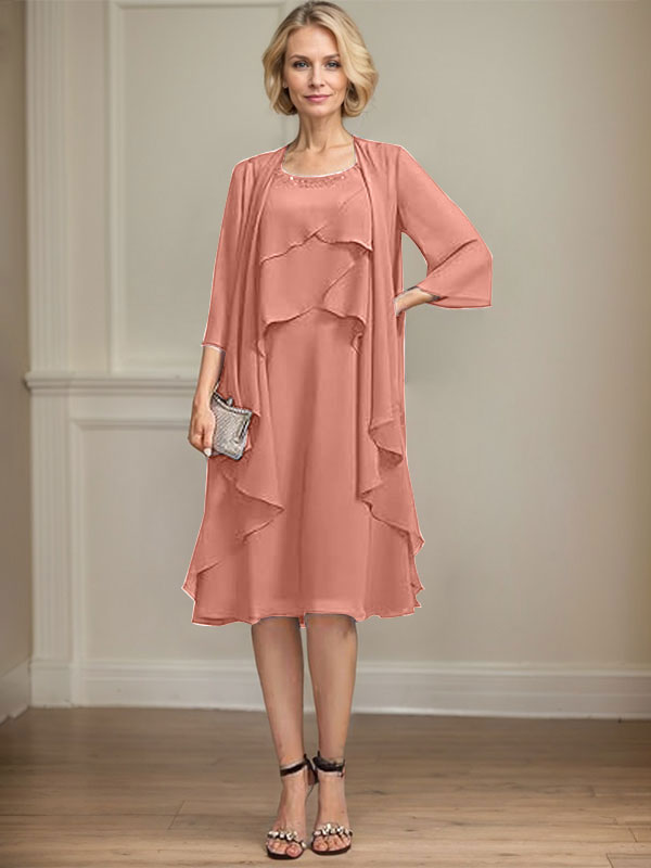 A-line Scoop Knee-Length Chiffon Mother of the Bride Dress With Beading
