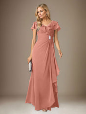 Stormy A-Line V-Neck Ruched Chiffon Dress