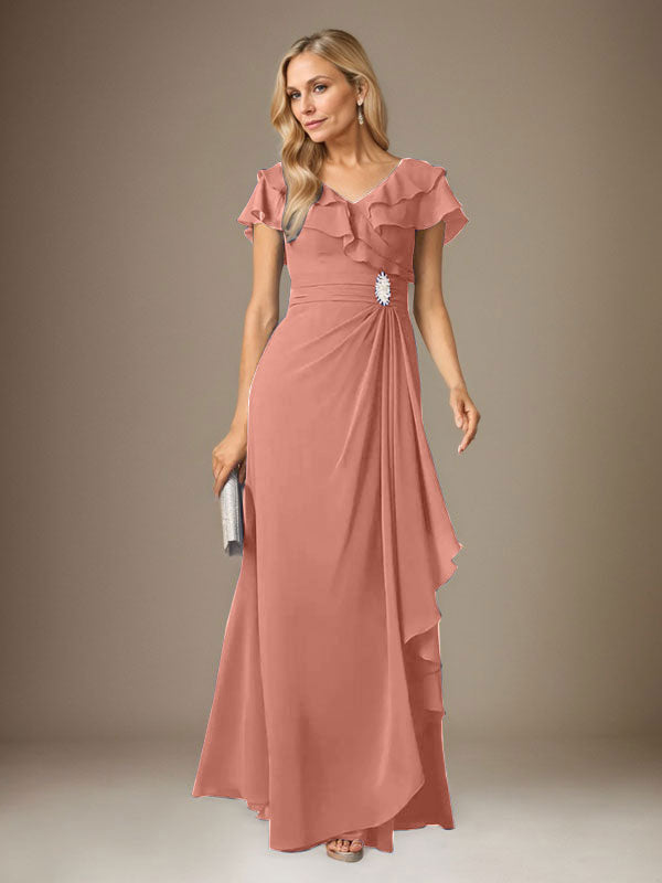 Stormy A-Line V-Neck Ruched Chiffon Dress