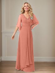 A-Line V-Neck Long Sequins Chiffon Mother Dress
