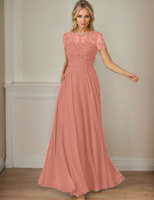 Dark Navy A-Line Boatneck Sequins Chiffon Dress