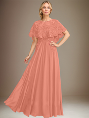A-line Boat Neck Floor-Length Lace Chiffon Mother of the Bride Dress With Applique Sequins
