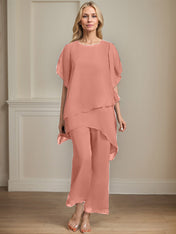 Separates Jumpsuit/Pantsuit Scoop Ankle-Length Chiffon Mother of the Bride Dress