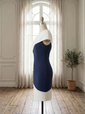 Color Block Sleeveless Dress with Asymmetric Drape Neckline Formal Evening Dresses