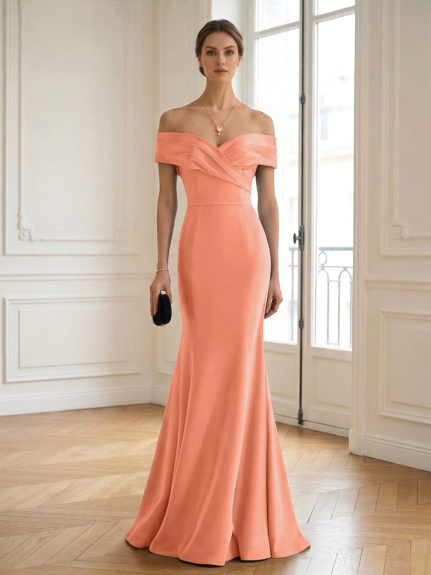 Formal Wedding Guest Dress Navy Off Shoulder Maxi Mermaid Dress