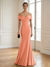 Formal Wedding Guest Dress Navy Off Shoulder Maxi Mermaid Dress
