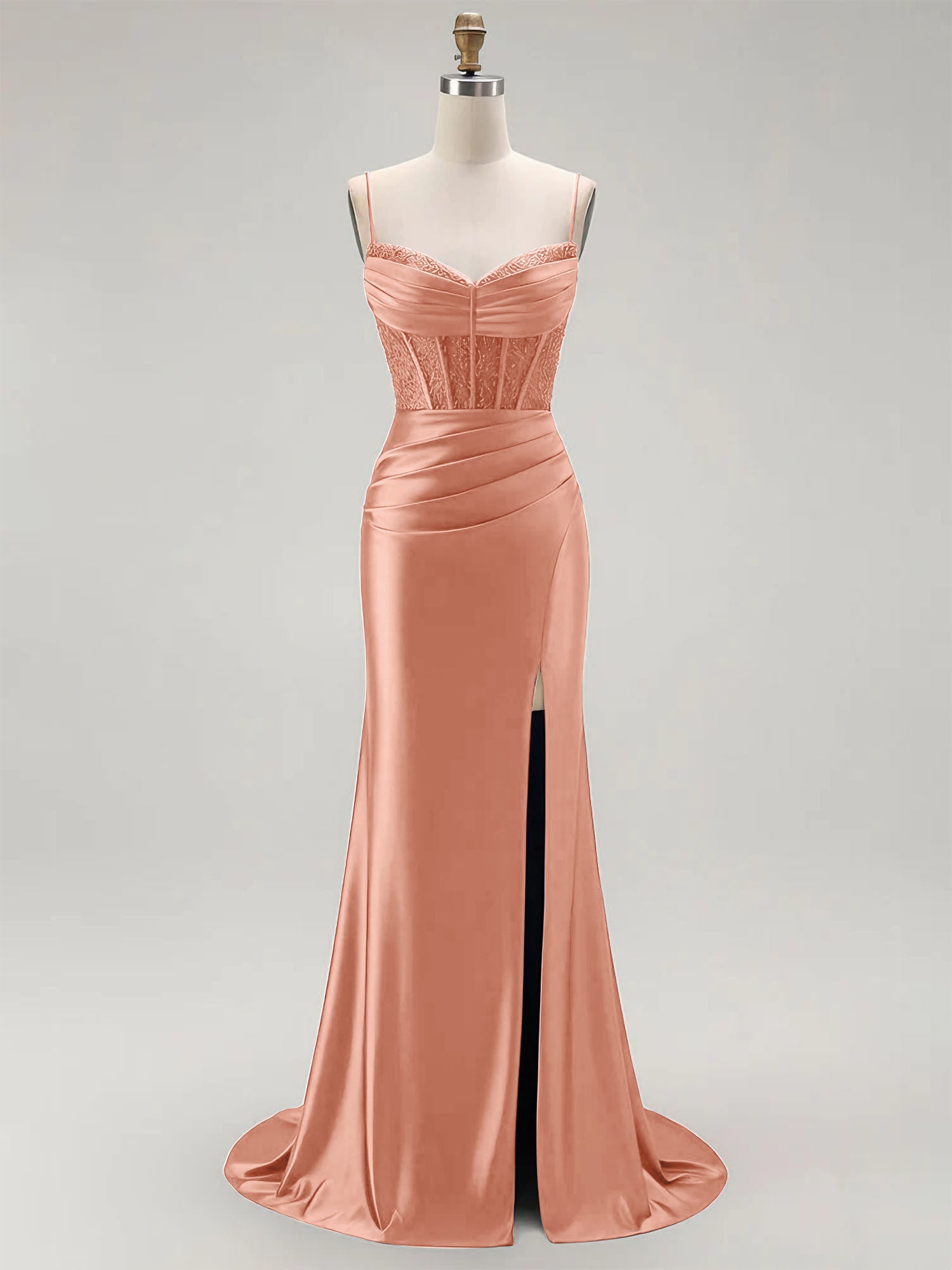 Sparkly Satin Mermaid Long Corset Prom Dress with Beading