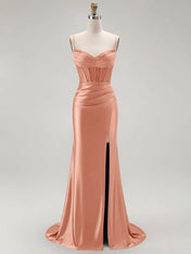 Sparkly Satin Mermaid Long Corset Prom Dress with Beading
