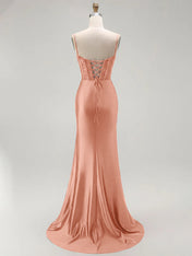 Sparkly Satin Mermaid Long Corset Prom Dress with Beading