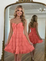 Chiffon A Line Tiered Short Homecoming Dress with Ruffles
