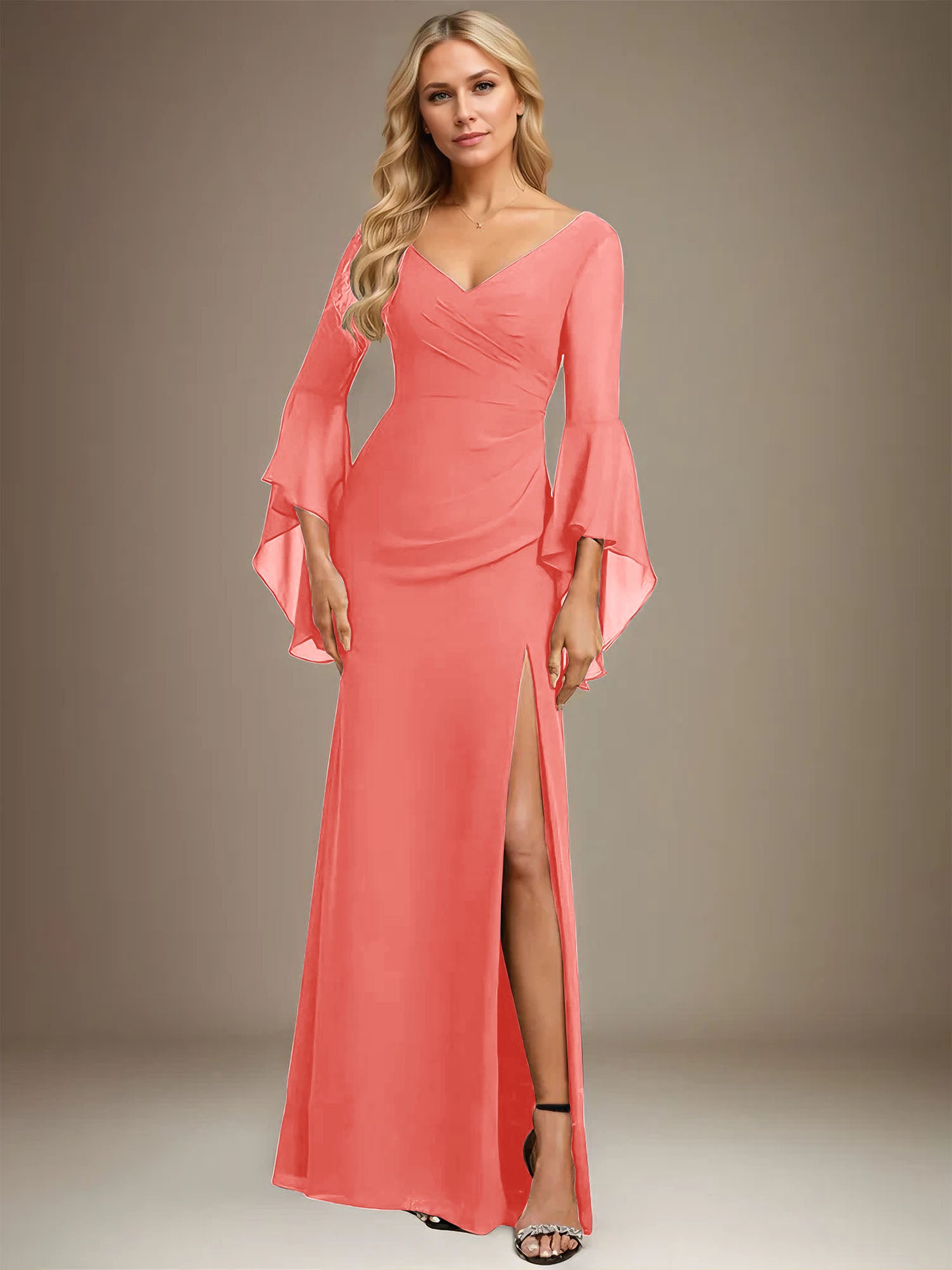 Sheath/Column V-Neck Floor-Length Chiffon Dress With Pleated