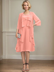 A-line Scoop Knee-Length Chiffon Mother of the Bride Dress With Beading
