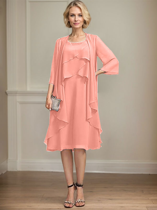 A-line Scoop Knee-Length Chiffon Mother of the Bride Dress With Beading